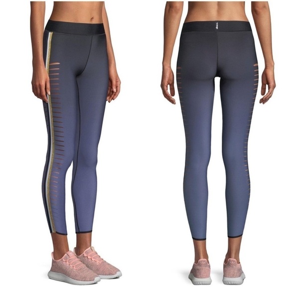 ULTRACOR Slash Ombre Navy Gold Racer Stripe Performance Leggings Stripe - Picture 1 of 10